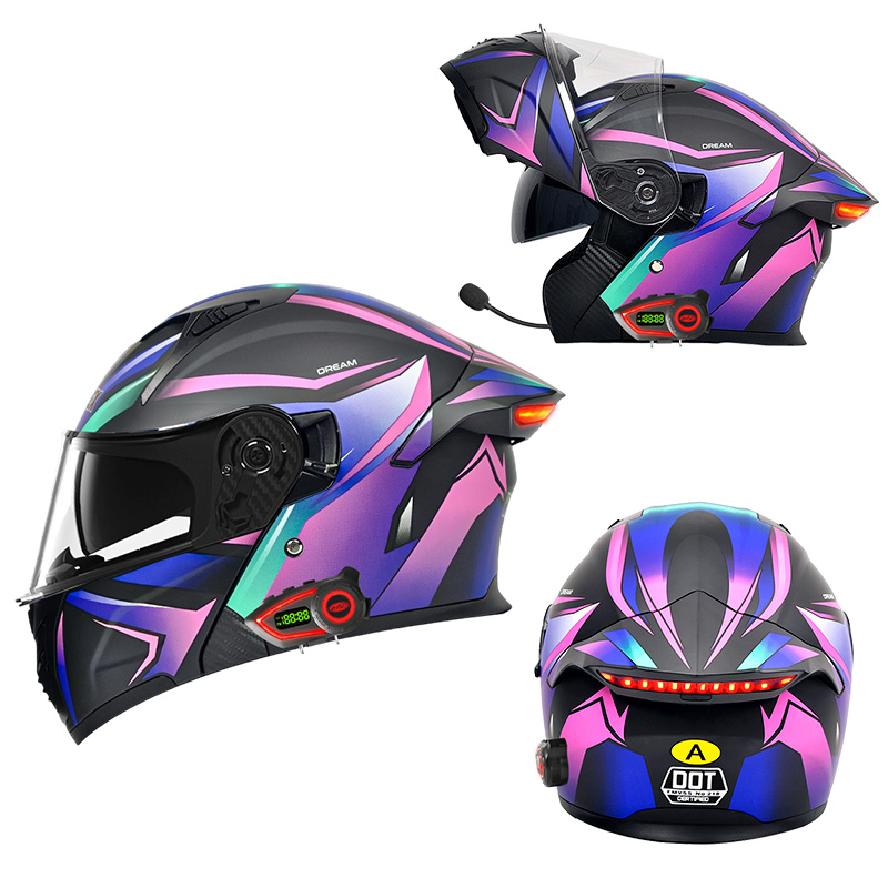 Full Face Motorcycle Helmet With Bluetooth - Caschi Moto DOT con Doppia Visiera,
