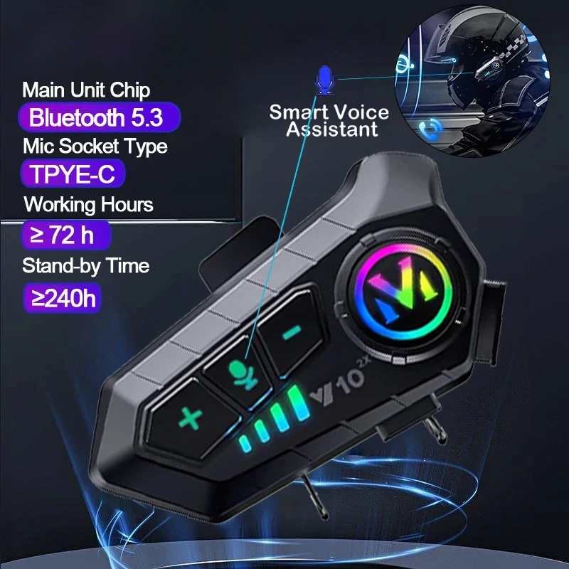 Full Face Motorcycle Helmet With Bluetooth - Interfono Bluetooth V10 2X per Casco