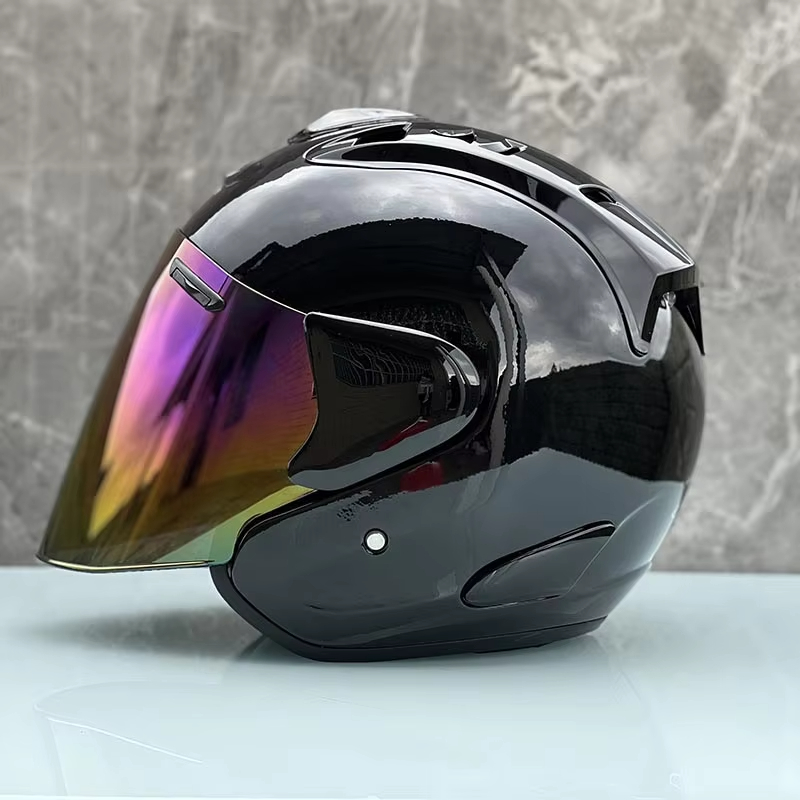 Full Face Motorcycle Helmet With Bluetooth - Ram5 Mezzo casco nero brillante per